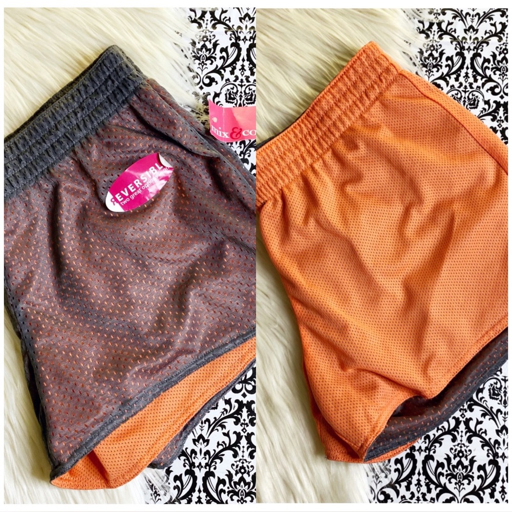 NWT : Mix & Co : size : M : gray & orange reversible activewear workout shorts